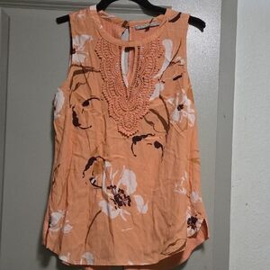 Daniel Rainn Coral Floral Sleeveless Blouse